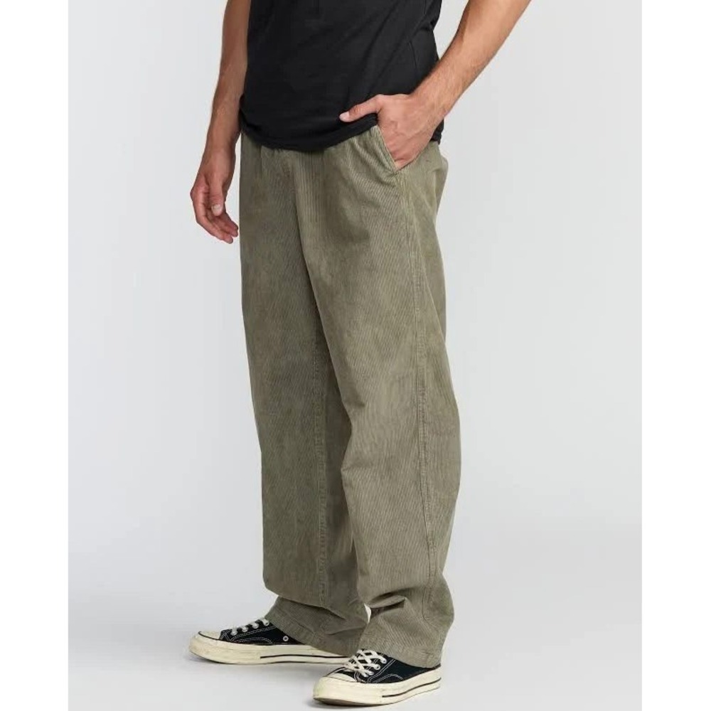 Billabong Men's XL Corduroy Elastic Waist Pants Olive Green Straight Leg Larry